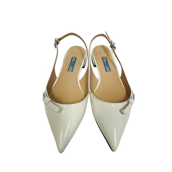 PRADA White Saffiano Leather Bow Accent Slingback Point Ballet Flats EU 36 US 6 - Picture 4 of 8